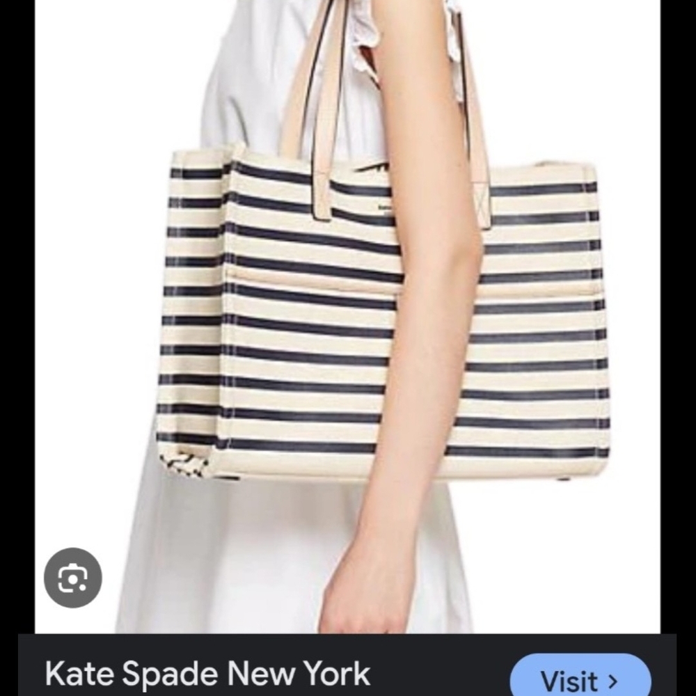 Kate Spade Striped Tote Bag - Navy and Cream